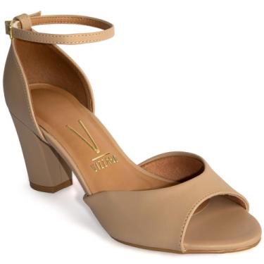 Imagem de Sandália Vizzano Salto Bloco Médio Grosso Confortável 6262, Bege, 35
