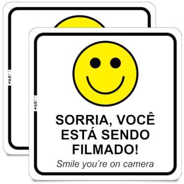 Imagem de Placa de Sinalização Sorria Você Esta Sendo Filmado Smile Camera Monitoramento Comercio Residencia