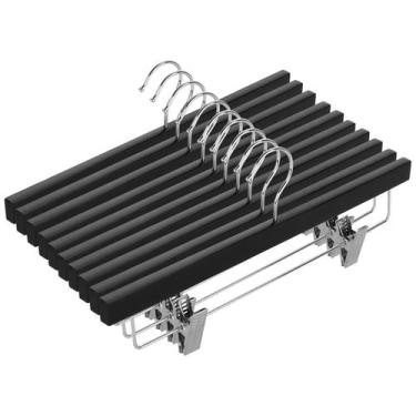 Imagem de Cabides de madeira AMKUFO, 20 peças com clipes ajustáveis, pretos