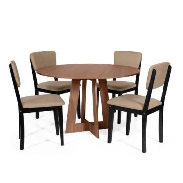 Imagem de Mesa de Jantar Redonda Montreal Noronha com 4 Cadeiras Estofadas Ella 