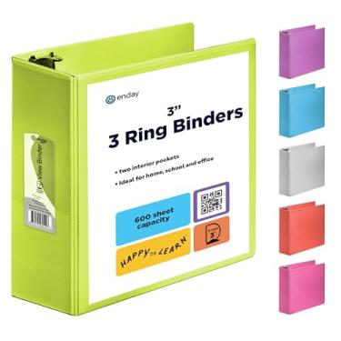 Imagem de 3 fichários oblíquos com 7,62 cm verde, 7,62 cm capa transparente com 2 bolsos internos, fichários de materiais escolares coloridos resistentes, também disponível em vermelho, cinza, roxo, azul, rosa (1 peça) – por Enday