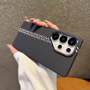 Imagem de Capa de celular de fibra de carbono com textura rígida para Samsung S25 S24 S23 Ultra Plus, estrutura de metal, capa para carregamento sem fio, F12, para Galaxy S25+