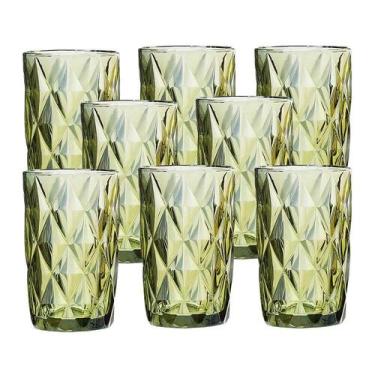 Imagem de Jogo 8 Copos para Água Vidro Diamante Verde Class Home 350ml