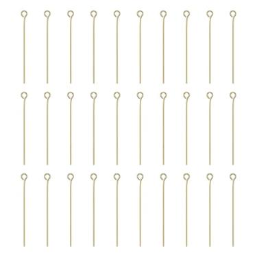 Imagem de HARFINGTON 100 peças de pinos de cabeça de olho aberto de ouro 18K 4 cm 40 mm mini pinos de fio de metal contas pequenas agulhas a granel para brinco, pingente, colar, pulseira, berloque, fabricação