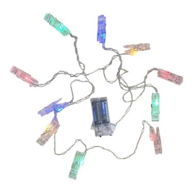 Imagem de Cordão Decorativo com 10 Clipes LED Coloridos – 2,3m à Pilha
