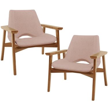 Imagem de Kit 02 Poltronas Decorativa Para Sala de Estar Living Base Madeira Becker L02 Linho Rosê - Lyam Decor