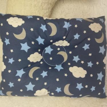 Imagem de Travesseiro Anatômico para Bebê, Hipoalergênico, Siliconizado, Estampado, 27x37cm, para Berço e Carrinho (Azul Marinho Ceu)