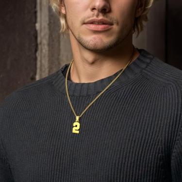 Imagem de Colar com número personalizado, pingente para basquete, beisebol, futebol, número da sorte, unissex,, F, Aço inoxidável, Sem Pedra Preciosa