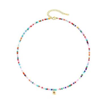 Imagem de Colar feminino colorido com pingente de letra inicial ajustável, aço inoxidável, neon, alfabeto, letra A-Z, joia, adjustable, Aço inoxidável, Sem Pedra Preciosa