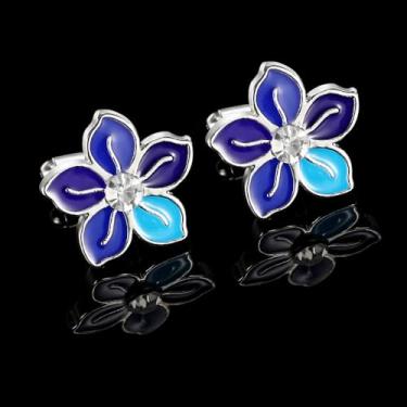 Imagem de Abotoaduras de flor azul para mulheres e homens acessórios formais camisa casamento negócios abotoaduras caixa de presente