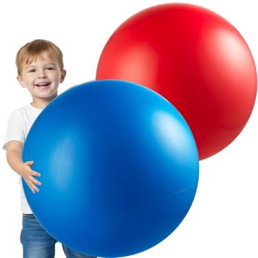 Imagem de PlayBolt Bolas jumbo para playground de 45,7 cm (pacote com 2, vermelho e azul) – Bola gigante grande de borracha inflável para crianças e crianças, quintal, esportes, academia, recreação, jogos