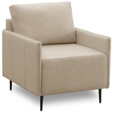 Imagem de Poltrona Decorativa Para Sala De Estar Living Yves F04 Linho Tramado Creme - Lyam Decor