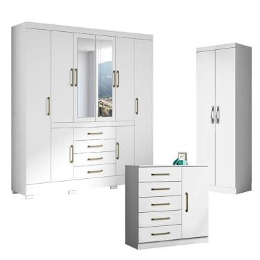 Imagem de Guarda Roupa Casal Nápole 2045149 E Armário Multiuso New 2000192 E Cômoda Milão Branco - Aramóveis