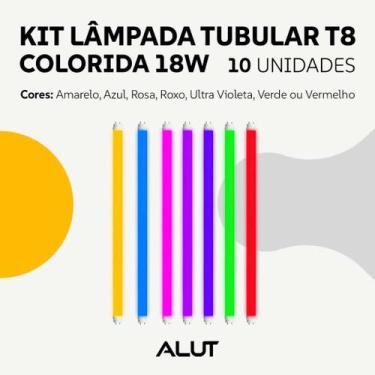 Imagem de Kit 10 Lâmpadas T8 LED 18W Coloridas Amarela Azul Rosa Roxo UV Verde V