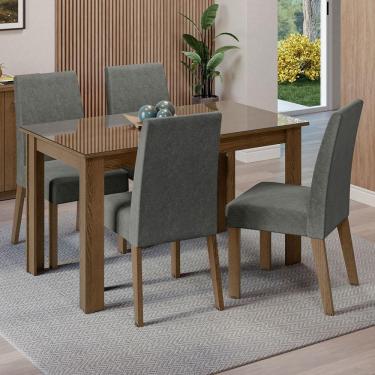 Imagem de Conjunto Sala De Jantar Mesa Tampo De Vidro 4 Cadeiras Rustic/silver Antônia Madesa