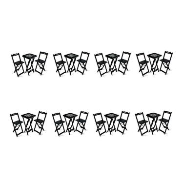 Imagem de Kit 8 Conjuntos De Mesa Bistrô Dobrável Jack Daniel's Com 2 Banquetas De Madeira Preta