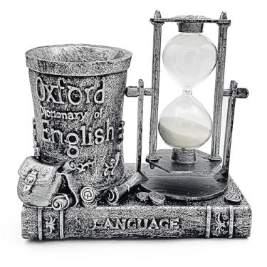 Imagem de Tipmant Clássico Vintage Ampulheta Temporizador 15 Minutos Suporte de Caneta Organizador de Papelaria Mesa de Mesa Decoração de Escritório em Casa Ornamento (Prata)