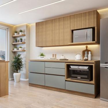 Imagem de Cozinha Completa Modulada 4 Peças 5 Portas 4 Gavetas Com Rodapé Norten Nature-verde