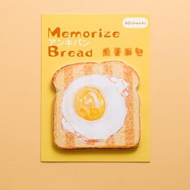 Imagem de Bloco de notas adesivas com design de pão de torrada - Bloco de notas com tema de comida fofa para mesa de escritório, material escolar, organização doméstica, planejamento lateral do monitor e diário