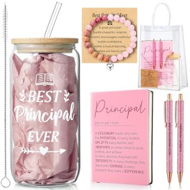 Imagem de Vesici 6 peças principais presentes de agradecimento para homens e mulheres, copo de vidro de 473 ml com tampa, canetas de bloco de notas de couro, pulseira, bolsa de presente para dia principal