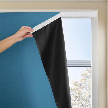 Imagem de JILRON Cortina adesiva 100% blackout sem furadeira fácil instalação para persianas de quarto com bloqueio de luz (azul-escuro 114 L x 213 cm L-1P)