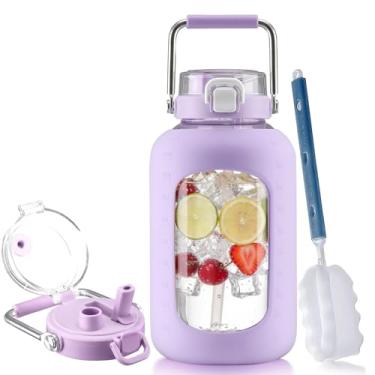 Imagem de BLUEGO Garrafa de água de vidro de 2,835 g, jarro de água de vidro enorme de 3 litros, roxo