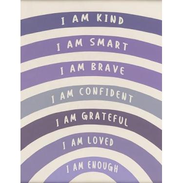 Imagem de Tibest Moldura de pôster motivacional inteligente roxo I Am Kind, arte de parede de sala de aula de arco-íris boho, decoração de parede suspensa de afirmação positiva para quarto de crianças, sala de