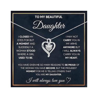 Imagem de Embtrem Colar de presente para filha para minha filha, colar de strass de coração de prata, presente de aniversário para mulheres de mãe e pai, Cobre, Sem Pedra Preciosa