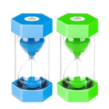 Imagem de SuLiao Temporizador de areia ampulheta para crianças, relógio de areia de plástico conjunto de 5/25 minutos, relógio grande de areia azul verde 5 e 25 minutos, Reloj de Arena Niños, temporizador de