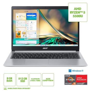 Imagem de Notebook Acer Aspire 5 A515-45-R2A3 AMD Ryzen 5-5500U 15.6&quot; LED IPS AMD Radeon Graphics 512GB SSD 8GB RAM Windows 11 Home 64 bits - Prata