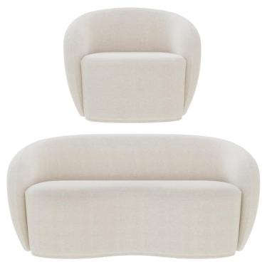 Imagem de Sofá 3 Lugares Living 180cm E 1 Poltrona Giratória Garbin Z08 Boucle Bege - Mpozenato