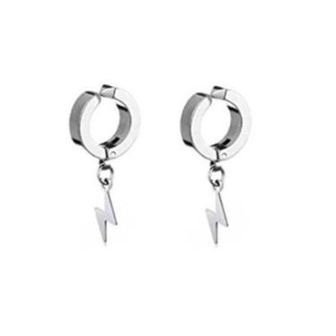 Imagem de Brinco Argola Masculino Feminino Pressão Pingente Raio Flash Relâmpago Aço Antialérgico PAR-Masculino