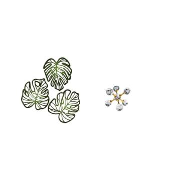 Imagem de Fenteer Arte de Parede em Madeira com Folhas de Palmeira Tropicais, Decoração Criativa de Selva com Estatueta de Esfera de Bolhas, Estátua Moderna para Mesa D