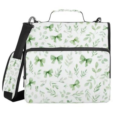 Imagem de ATTX Fichário com zíper Green Bows com alça acolchoada ajustável – bolsa para fichário com capacidade para 500 folhas com organizador de vários bolsos, serve para laptop de 12 polegadas #49