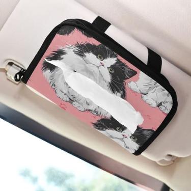 Imagem de SEHANY Porta-lenços de carro de gato fofo, caixa de lenços de papel de carro, suporte de guardanapo retangular dispensador de máscara de carro caixa de lenços de veículo para automóvel universal