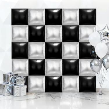 Imagem de 25 peças de balões quadrados, fundo de parede de balões quadrados metálicos, balões Mylar de dupla face, kit de arco de túnel para decoração de aniversário de casamento, aniversário, chá de bebê