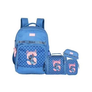 Imagem de Kit Stitch Mochila Costas + Lancheira + Estojo Box e Triplo - Luxcel, 