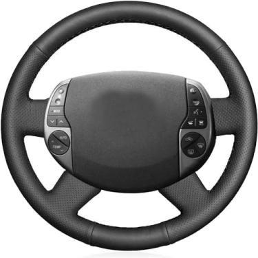Imagem de Loncky Capa de volante de camurça de couro genuíno preto para Toyota Prius 2004 2005 2006 2007 2008 2009 carro ajuste personalizado OEM costurado à mão acessórios interiores