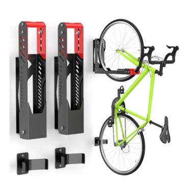 Imagem de ALIXUEQIN Suporte de parede giratório para bicicleta, pacote com 2 suportes para garagem, sem necessidade de levantamento de peso, cabides de parede para bicicleta podem suportar até 35 kg (preto e