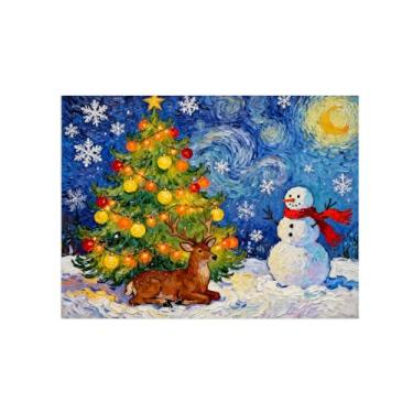 Imagem de Arte de parede paisagem imagem em tela - árvore noturna estrelada boneco de neve - impressão de pintura de decoração moderna para sala de estar quarto 60 x 80 cm 24 x 31 polegadas sem moldura