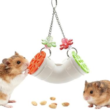 Imagem de Anranmm Brinquedos de enriquecimento de ratos, brinquedos interativos de forrageamento para pássaros, enriquecimento de acessórios de gaiola de rato - Dispensador de petiscos de tubo suspenso |