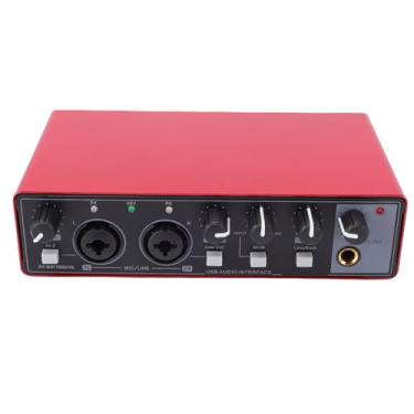 Imagem de Depisuta Interface de áudio USB C, 24 Bits 192kHz Microfone de Entrada Dupla TS XLR Placa de Som Portátil + 48V Phantoms Power Plug and Play para Gravação de Guitarra Em PC (Vermelha)