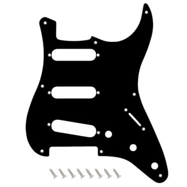 Imagem de Banworks Vintage Original 56s-59s' 8-Hole Strat Pickguard 1,5 mm/0,059 pol. Borda reta 1 dobra ST SSS Placa para arranhão estilo vintage EUA/México Stratocaster padrão JT/HB-21 Preto