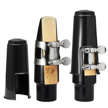 Imagem de Jersvimc Kit de bocal de clarinete de 2 peças - Bocal de saxofone prateado com palheta de clarinete de ligadura para instrumento musical