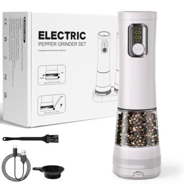 Imagem de Conjunto de 2 moedores elétricos de sal e pimenta, moedor de pimenta automático recarregável com base, grossura ajustável de 5 níveis, exibição, iluminação LED, grande capacidade - ideal para cozinha