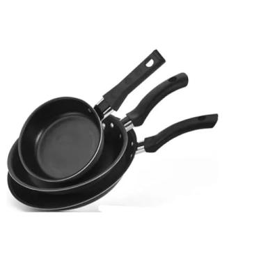 Imagem de Conjunto de Frigideiras Antiaderente com Teflon, 3 Peças, Tamanhos 12cm, 18cm e 20cm, Preto, com Espátula