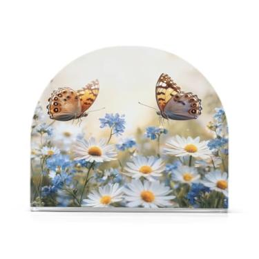 Imagem de JUZIHAI Porta-guardanapos de flores borboletas para mesa dispensador de guardanapos de acrílico para mesa suporte de lenços independente para cozinha sala de jantar bar festa decoração de casa