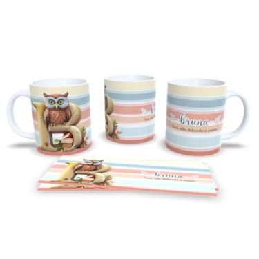 Imagem de Caneca de Cerâmica com Design de Coruja e Livros, 325ml, Decorativa para Professores, com Mensagem Motivacional em Português (B)