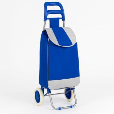 Imagem de Carrinho de Compras Dobrável Feira e Supermercado com Bolsa Térmica Suporta até 30kg(Azul)