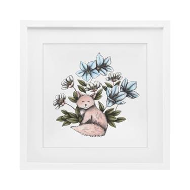 Imagem de Stupell Industries Impressão emoldurada de raposa delicada com flores pretas sob vidro, design de Cecilia Battaini, 33 x 33